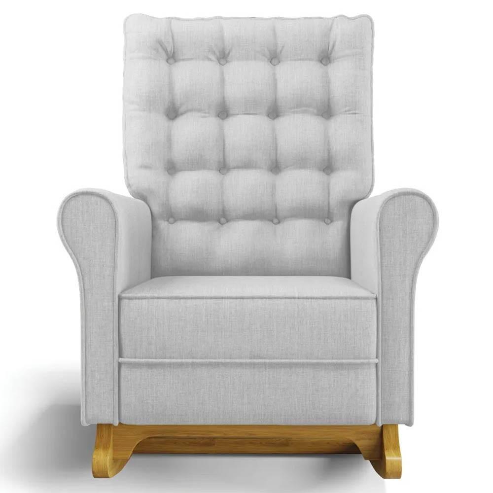 Kit 02 Poltronas De Amamentação Base Madeira Balanço Brenda G05 Linho Cinza Claro - Mpozenato - 7