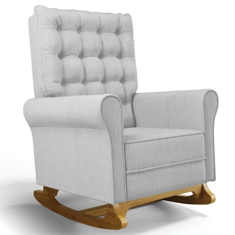 Kit 02 Poltronas De Amamentação Base Madeira Balanço Brenda G05 Linho Cinza Claro - Mpozenato - 8