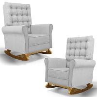 Kit 02 Poltronas De Amamentação Base Madeira Balanço Brenda G05 Linho Cinza Claro - Mpozenato - 1