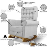 Kit 02 Poltronas De Amamentação Base Madeira Balanço Brenda G05 Linho Cinza Claro - Mpozenato - 3