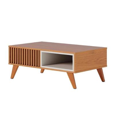 Mesa De Centro Jeri Sala Com Pés De Madeira Maciça Freijo-off White Matte Freijo-off White Matte