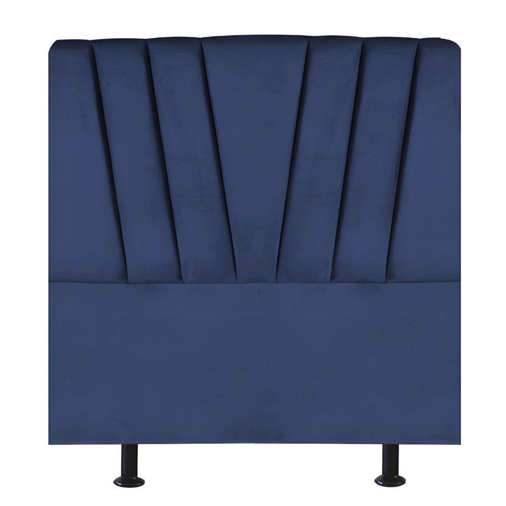 Cabeceira Estofada Cama Box Solteiro 100 Cm Ariel Suede Azul Marinho - 1