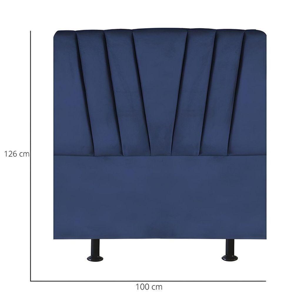 Cabeceira Estofada Cama Box Solteiro 100 Cm Ariel Suede Azul Marinho - 3