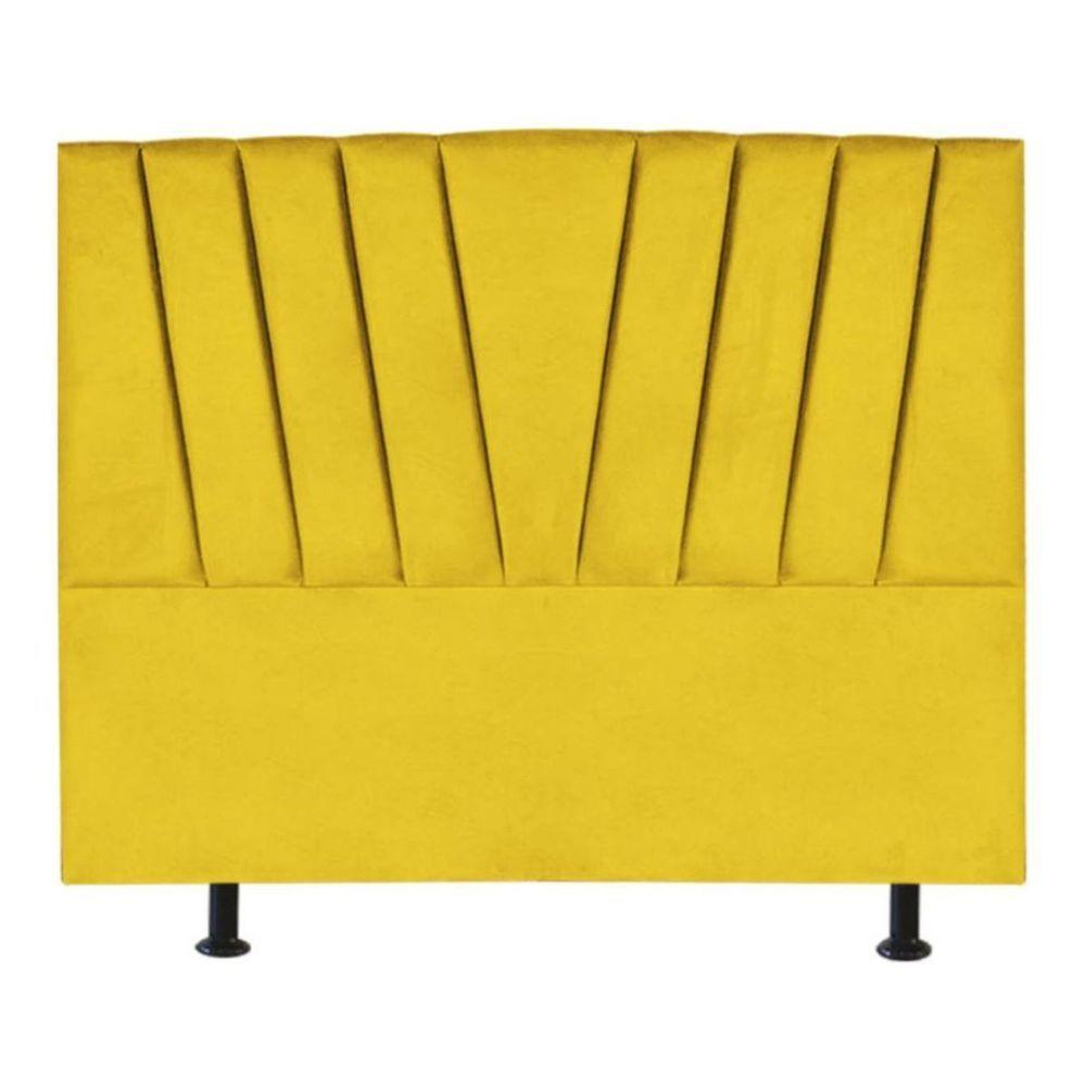 Cabeceira Estofada Cama Box King 195 Cm Ariel Suede Amarelo - 1
