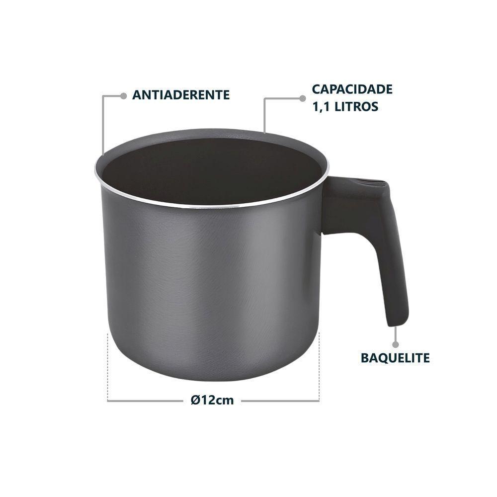 Caneco Leiteira Grafite ø12cm Fervedor Antiaderente Baquelite - 3