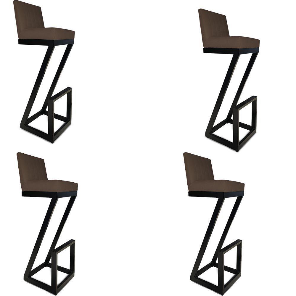 Kit 04 Banqueta Alta Z Base De Ferro Suede Marrom D'classe Decor - 1