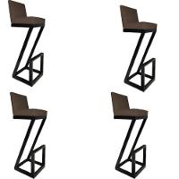 Kit 04 Banqueta Alta Z Base De Ferro Suede Marrom D'classe Decor - 1