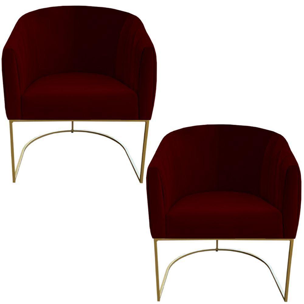 Kit 02 Poltrona Julia Com Base De Ferro Sala De Estar Escritório Recepção Clinica Suede Marsala D'classe Decor - 1