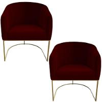 Kit 02 Poltrona Julia Com Base De Ferro Sala De Estar Escritório Recepção Clinica Suede Marsala D'classe Decor - 1