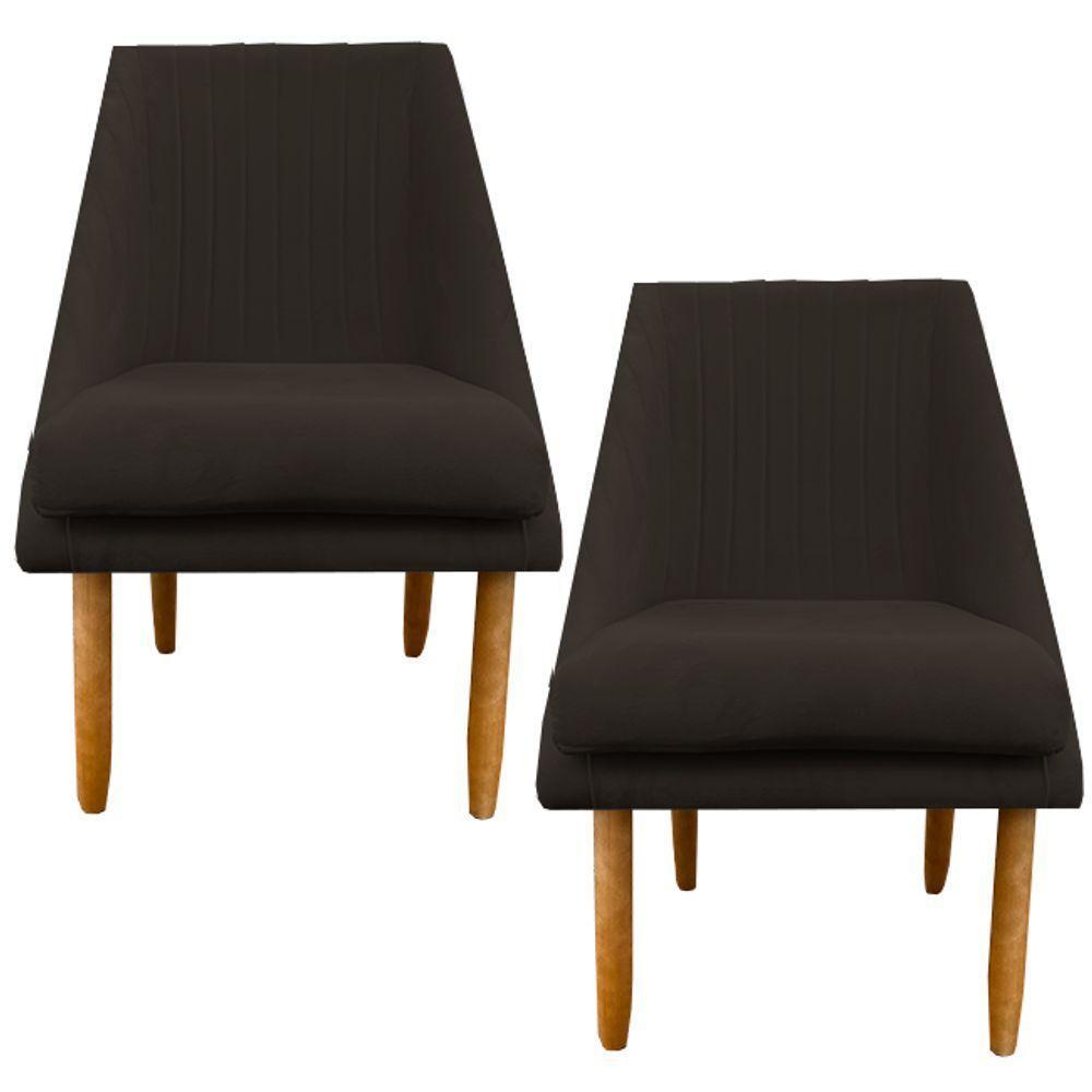 Kit 02 Cadeiras Para Sala De Jantar Ana Pés Palito Suede Marrom D'classe Decor - 1