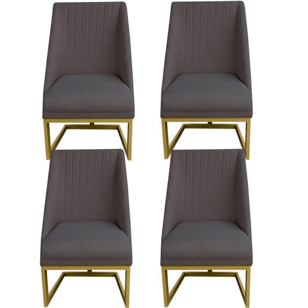 Kit 04 Cadeiras Para Sala De Jantar Ana Base De Ferro Linho Grafite D'classe Decor - 1