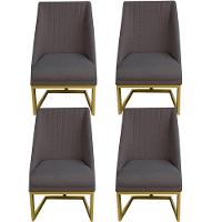 Kit 04 Cadeiras Para Sala De Jantar Ana Base De Ferro Linho Grafite D'classe Decor - 1