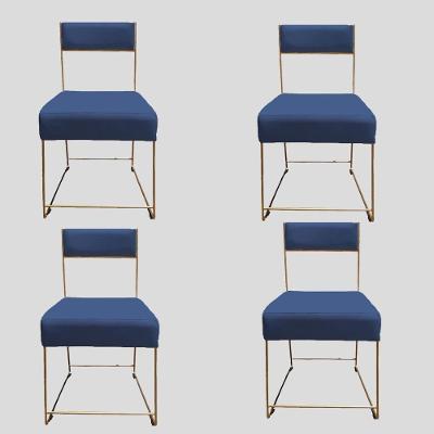 Kit 04 Cadeiras Atena Base De Ferro Maciço Dourada Suede Azul Marinho D'classe Decor