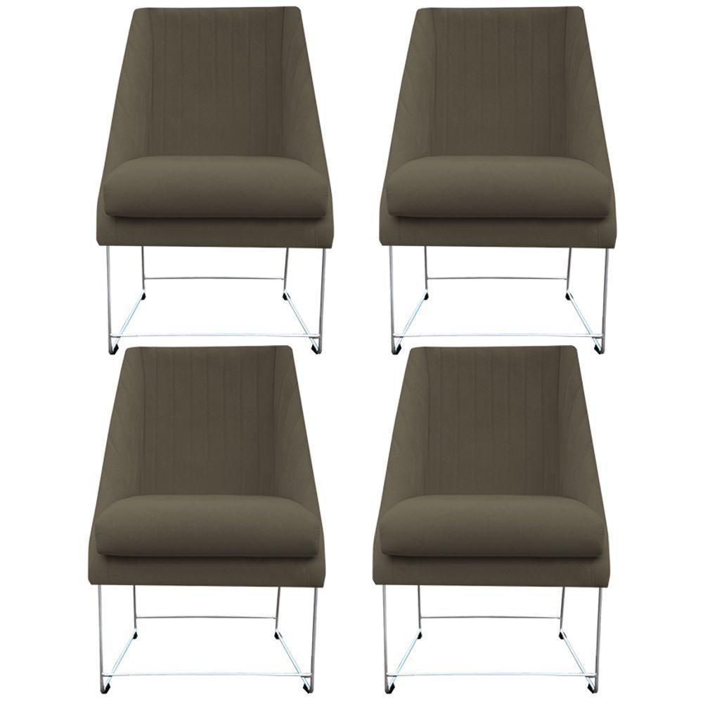 Kit 04 Cadeiras Ana Base De Ferro Prata Suede Marrom Rato D'classe Decor - 1