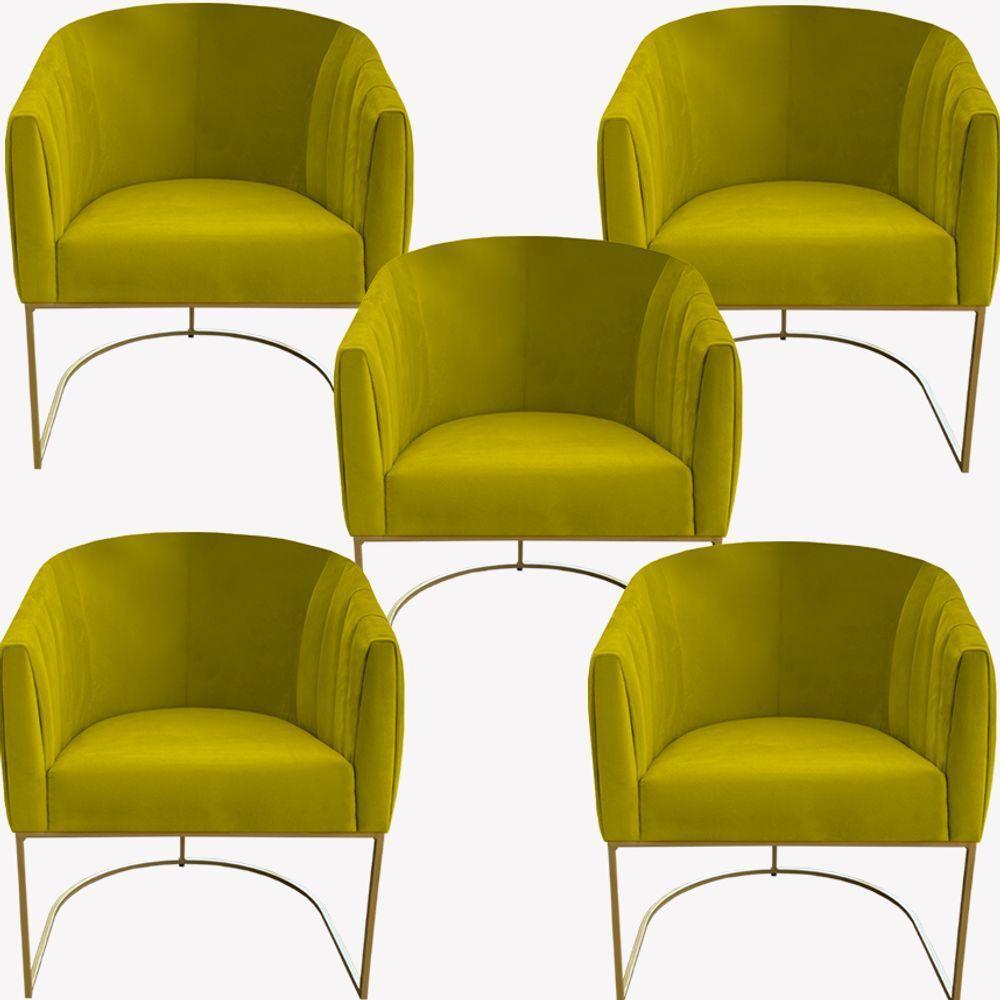 Kit 05 Poltrona Julia Com Base De Ferro Sala De Estar Escritório Recepção Clinica Suede Amarelo D'classe Decor - 1