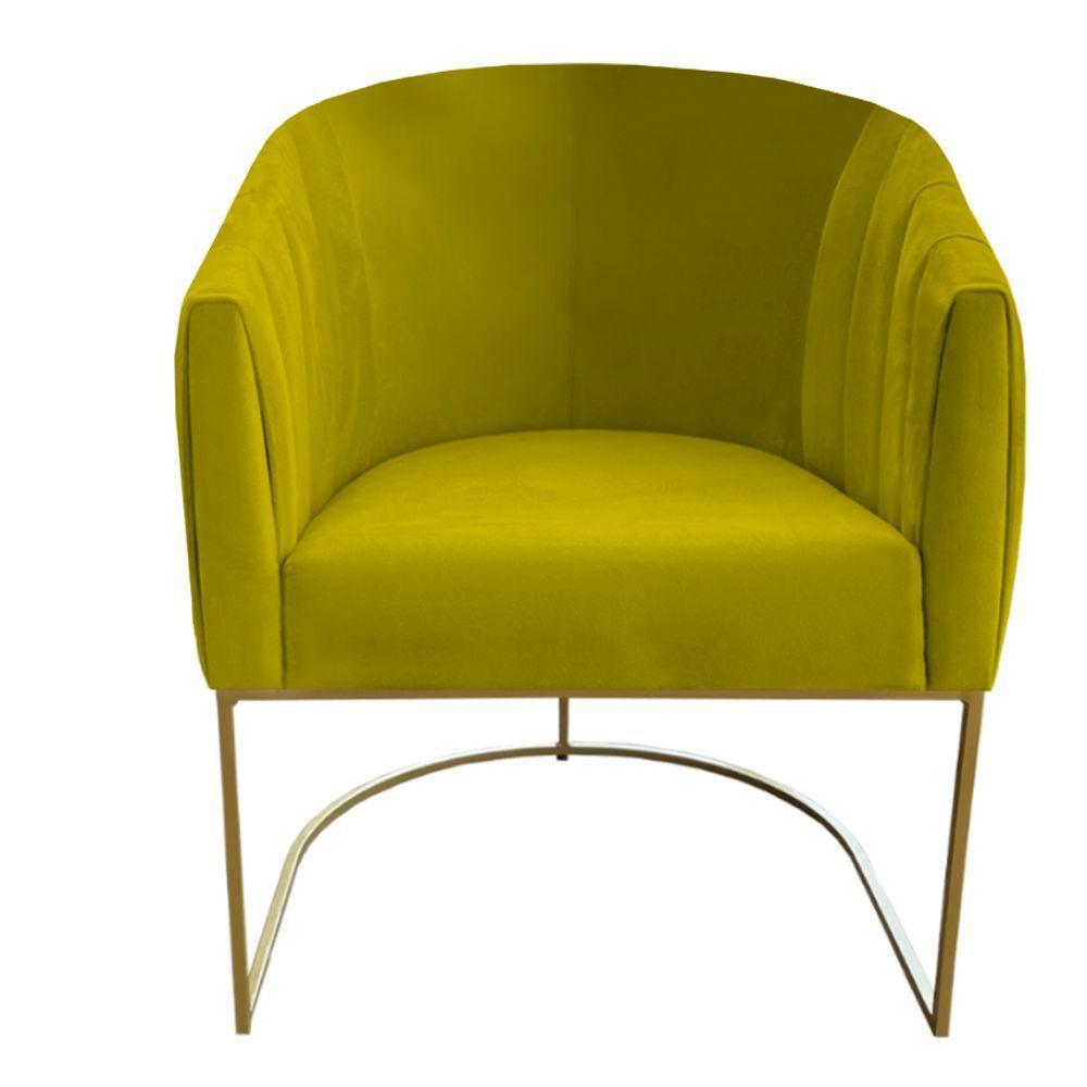 Kit 05 Poltrona Julia Com Base De Ferro Sala De Estar Escritório Recepção Clinica Suede Amarelo D'classe Decor - 2