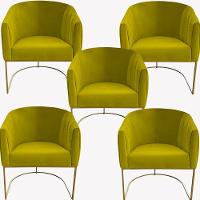 Kit 05 Poltrona Julia Com Base De Ferro Sala De Estar Escritório Recepção Clinica Suede Amarelo D'classe Decor - 1