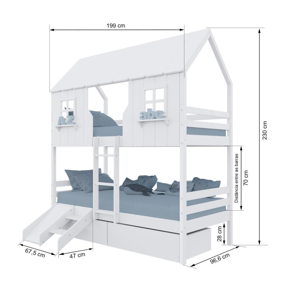 Beliche Casinha Encantada Com 02 Gavetas Kit Escada/ Escorregador Madeira Maciça Branco Megamobilia - 3