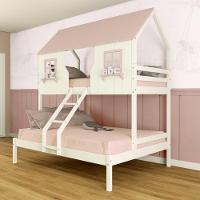 Beliche Casal/ Solteiro Casinha Encantada Madeira Maciça Branco/ Rosa Megamobilia - 1