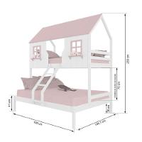 Beliche Casal/ Solteiro Casinha Encantada Madeira Maciça Branco/ Rosa Megamobilia - 3
