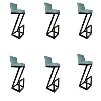 Kit 06 Banqueta Alta Z Base De Ferro Suede Azul Tiffany D'classe Decor - 1