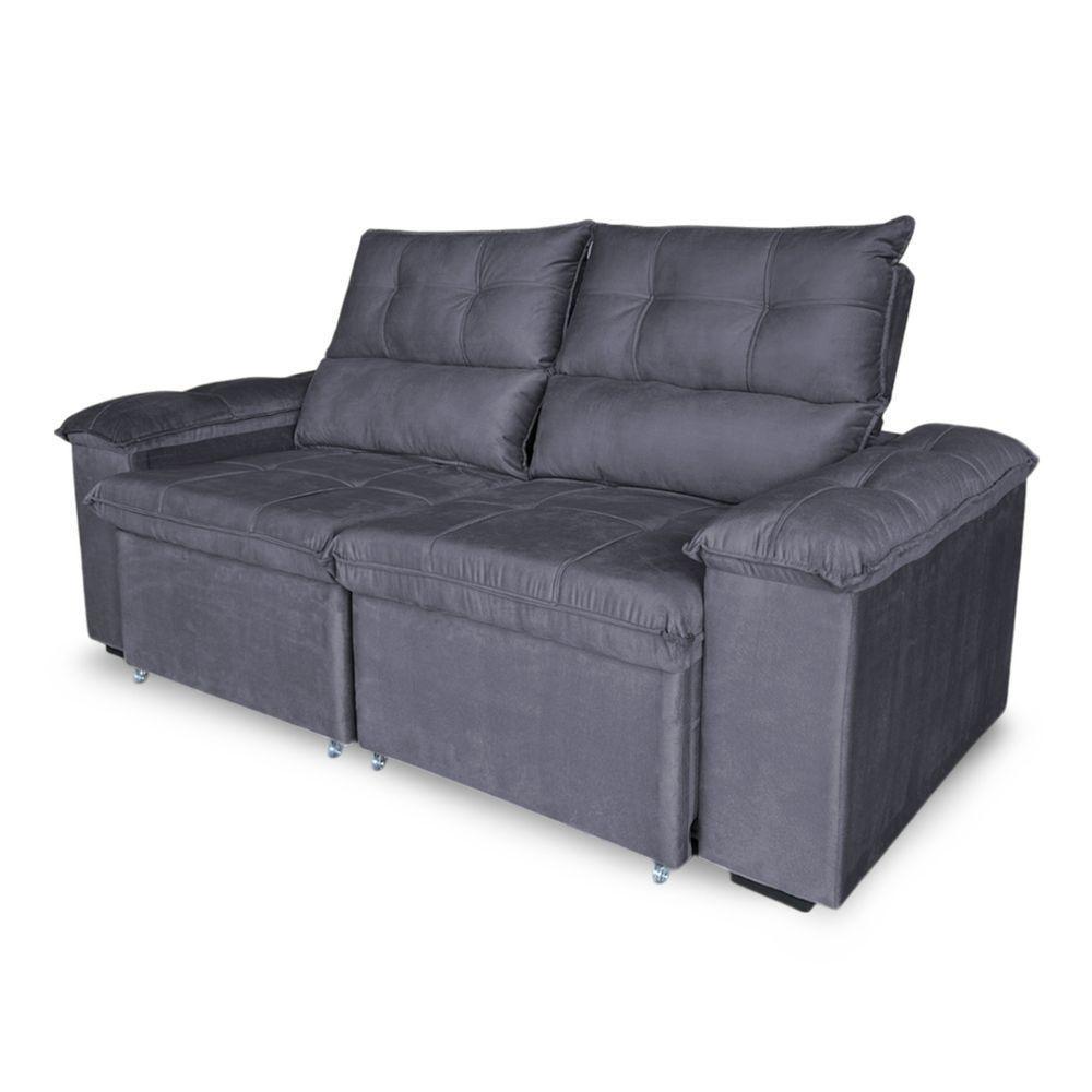 Sofá Retrátil E Reclinável 3 Lugares Verona 2,50m - élpis Móveis Veludo Cinza - 5