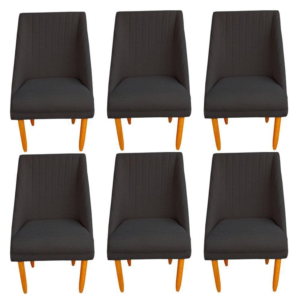 Kit 06 Cadeiras Para Sala De Jantar Ana Pés Palito Linho Grafite D'classe Decor - 1