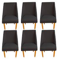 Kit 06 Cadeiras Para Sala De Jantar Ana Pés Palito Linho Grafite D'classe Decor - 1