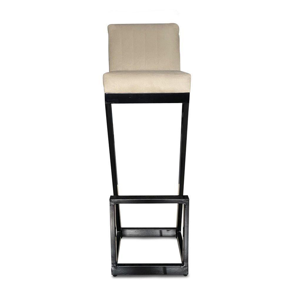 Banqueta Alta Z Base De Ferro Suede Bege- D'classe Decor - 2