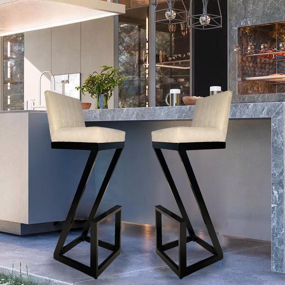 Banqueta Alta Z Base De Ferro Suede Bege- D'classe Decor - 5