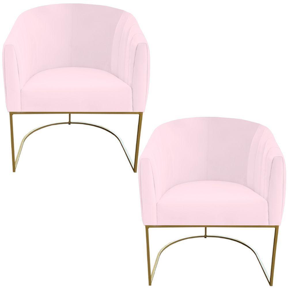 Kit 02 Poltrona Julia Com Base De Ferro Sala De Estar Escritório Recepção Clinica Suede Rosa Bebê D'classe Decor - 1
