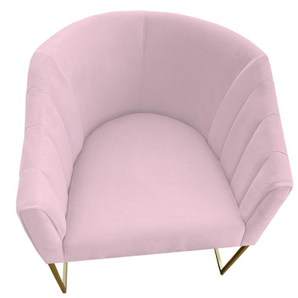 Kit 02 Poltrona Julia Com Base De Ferro Sala De Estar Escritório Recepção Clinica Suede Rosa Bebê D'classe Decor - 3