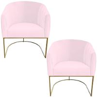 Kit 02 Poltrona Julia Com Base De Ferro Sala De Estar Escritório Recepção Clinica Suede Rosa Bebê D'classe Decor - 1
