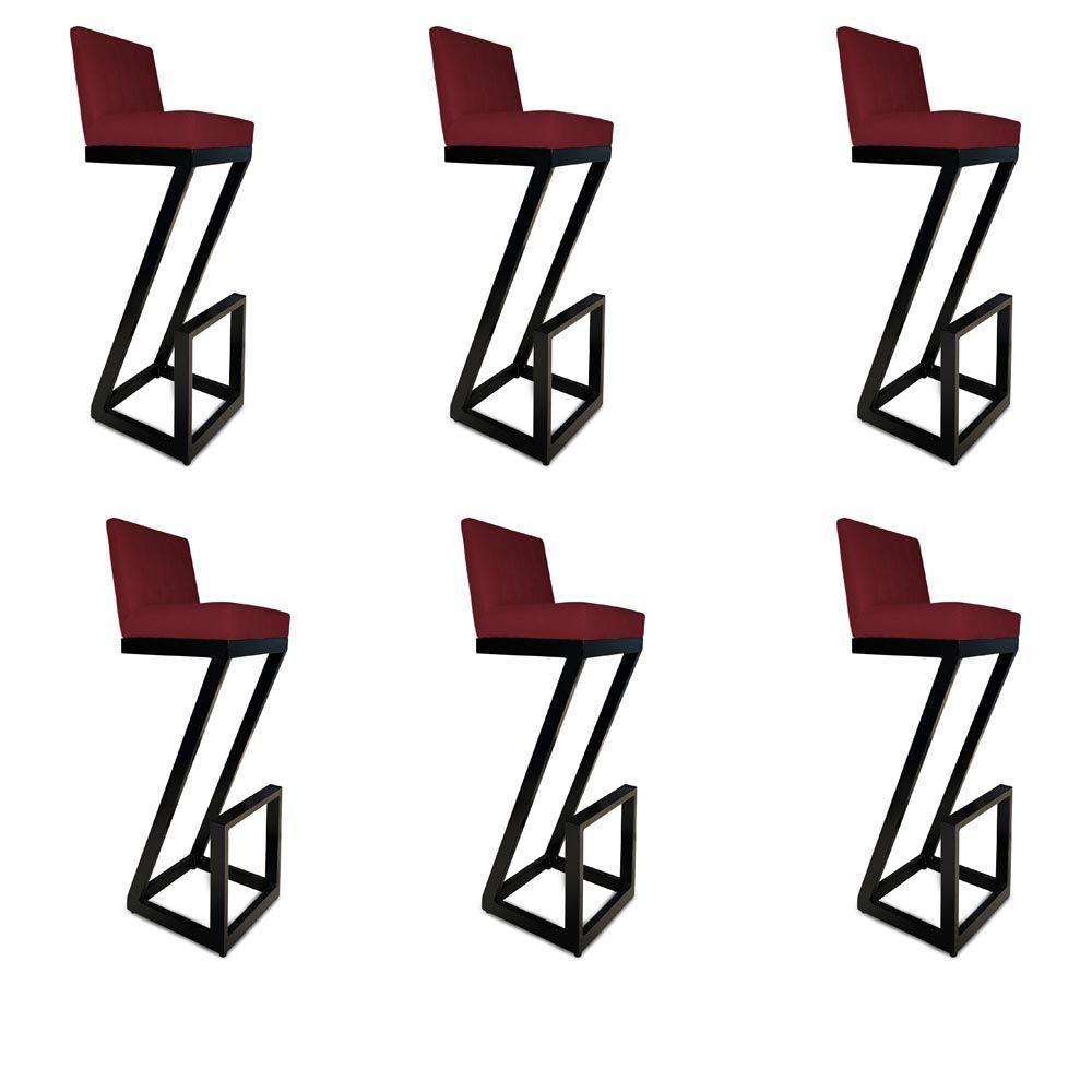 Kit 06 Banqueta Alta Z Base De Ferro Suede Marsala D'classe Decor - 1