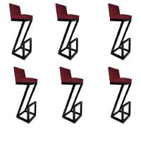 Kit 06 Banqueta Alta Z Base De Ferro Suede Marsala D'classe Decor - 1