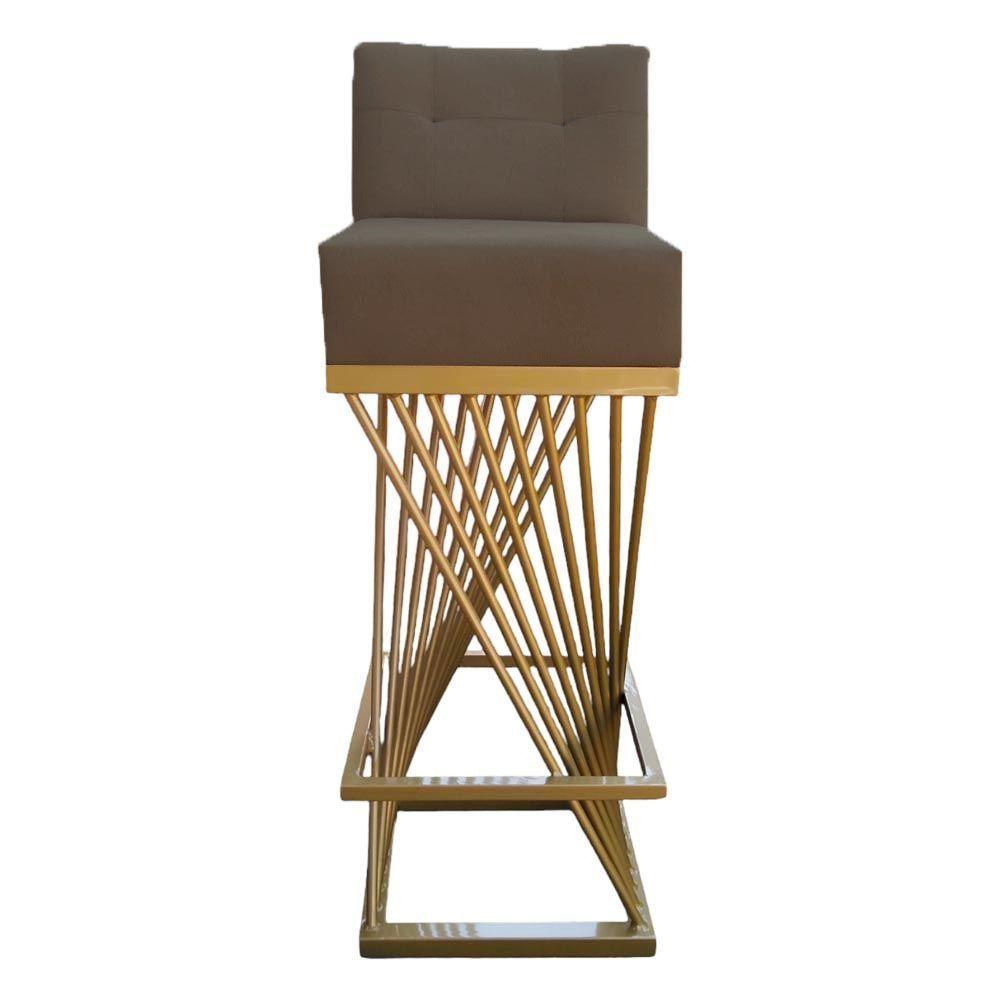 Banqueta Luma Base De Ferro Sued Marrom Rato D'classe Decor - 1