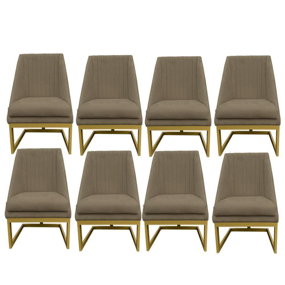 Kit 08 Cadeiras Para Sala De Jantar Ana Base De Ferro Suede Marrom Rato D'classe Decor - 1
