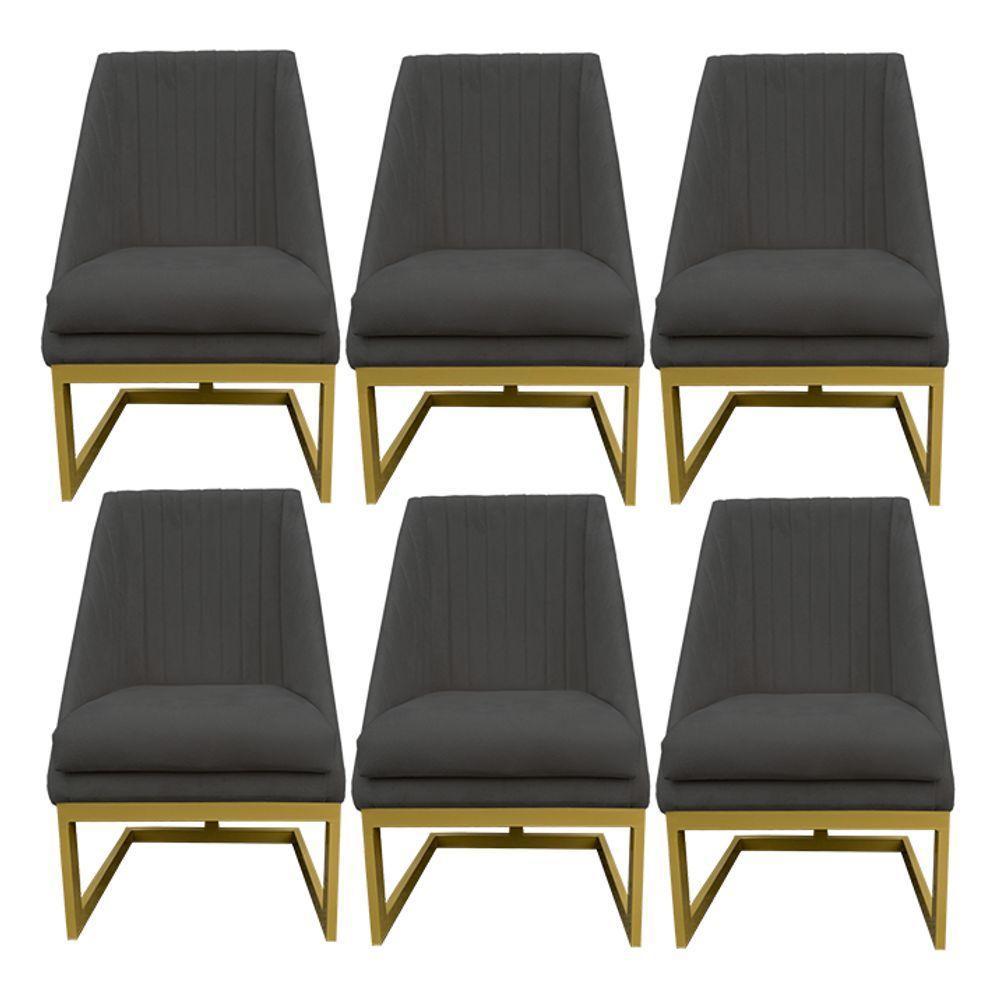 Kit 06 Cadeiras Para Sala De Jantar Ana Base De Ferro Suede Grafite D'classe Decor - 1