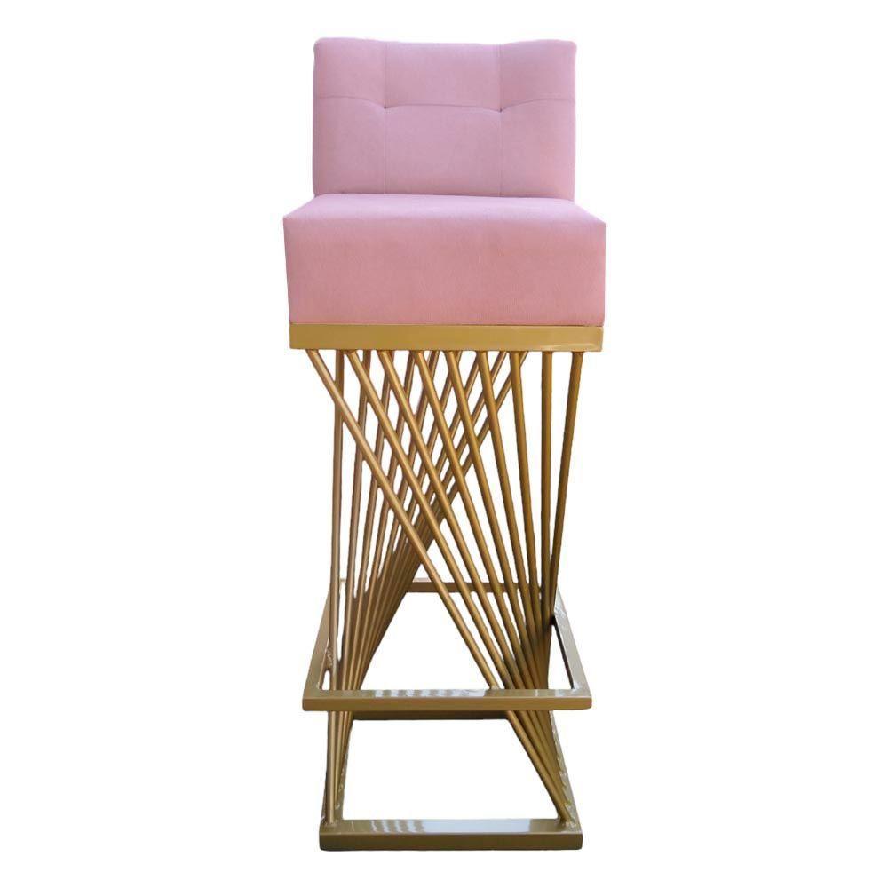 Kit 06 Banquetas Luma Base De Ferro Sued Rosa Bebê D'classe Decor - 2