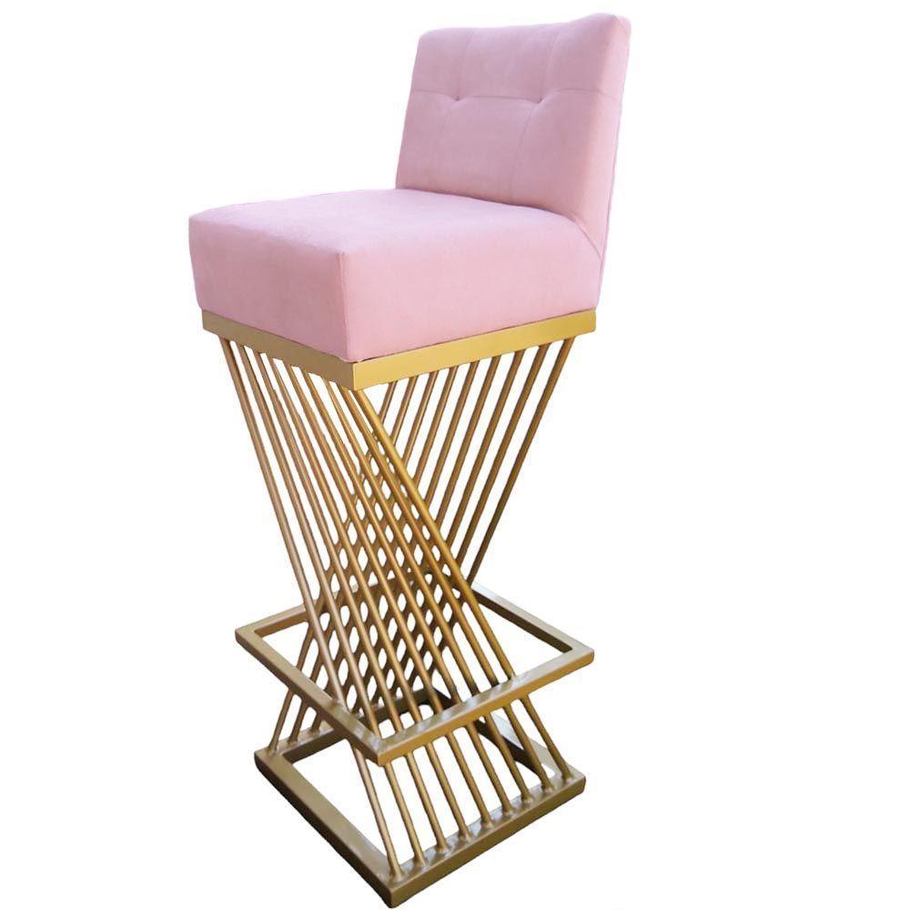 Kit 06 Banquetas Luma Base De Ferro Sued Rosa Bebê D'classe Decor - 4