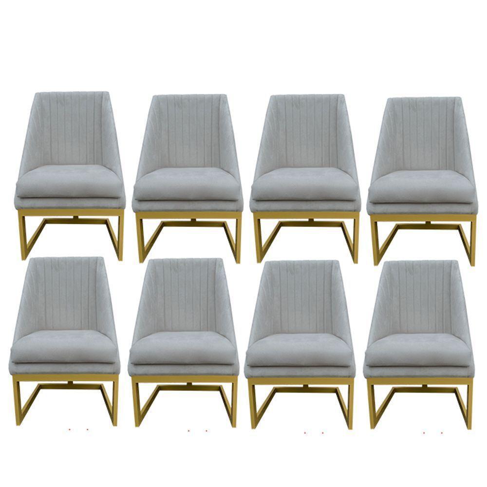 Kit 08 Cadeiras Para Sala De Jantar Ana Base De Ferro Suede Bege D'classe Decor - 1
