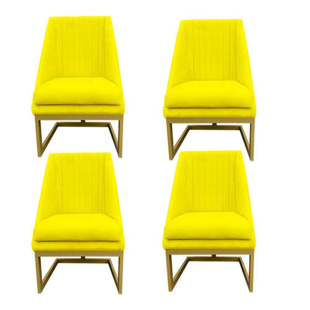 Kit 04 Cadeiras Para Sala De Jantar Ana Base De Ferro Suede Amarelo D'classe Decor - 1