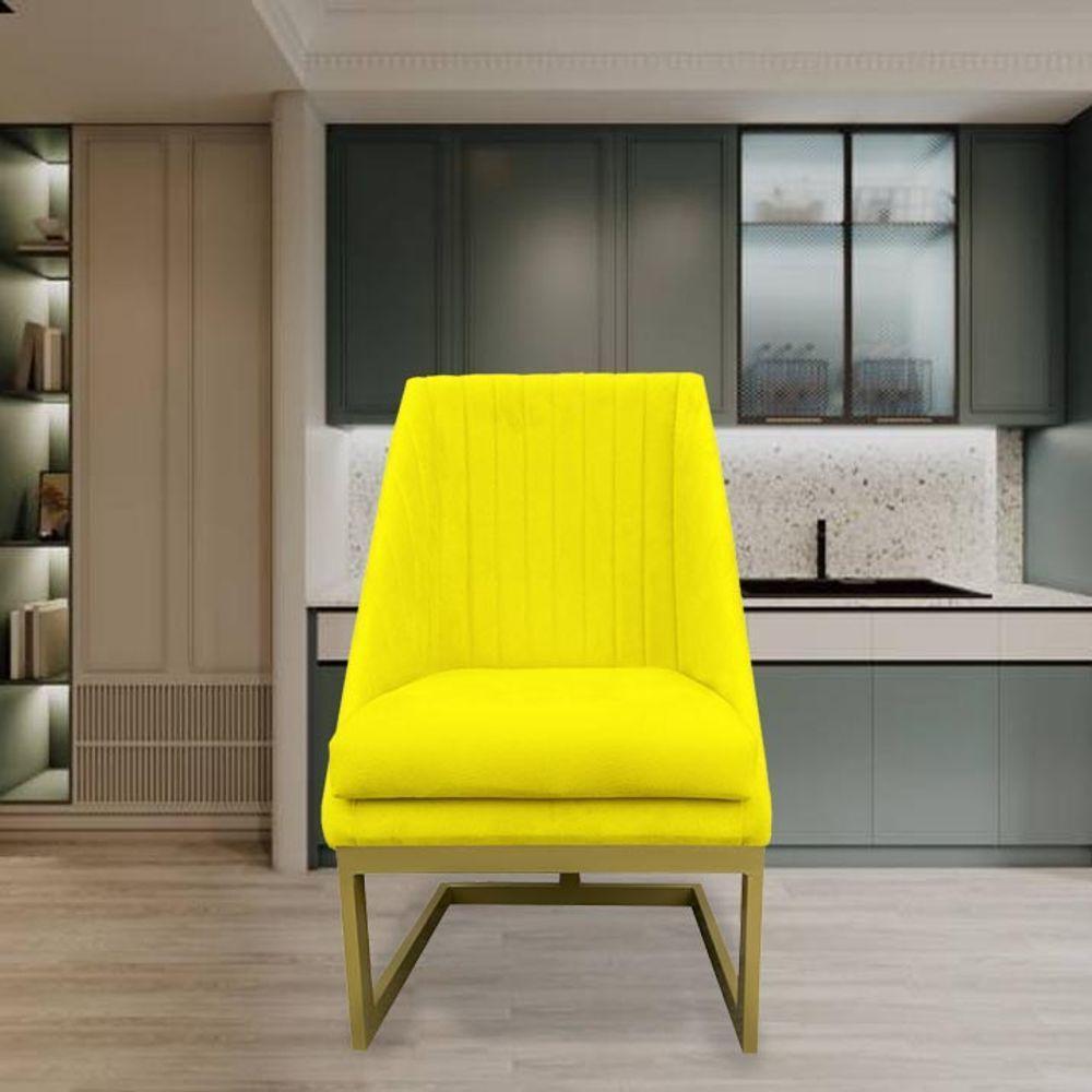Kit 04 Cadeiras Para Sala De Jantar Ana Base De Ferro Suede Amarelo D'classe Decor - 7