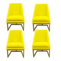 Kit 04 Cadeiras Para Sala De Jantar Ana Base De Ferro Suede Amarelo D'classe Decor - 1