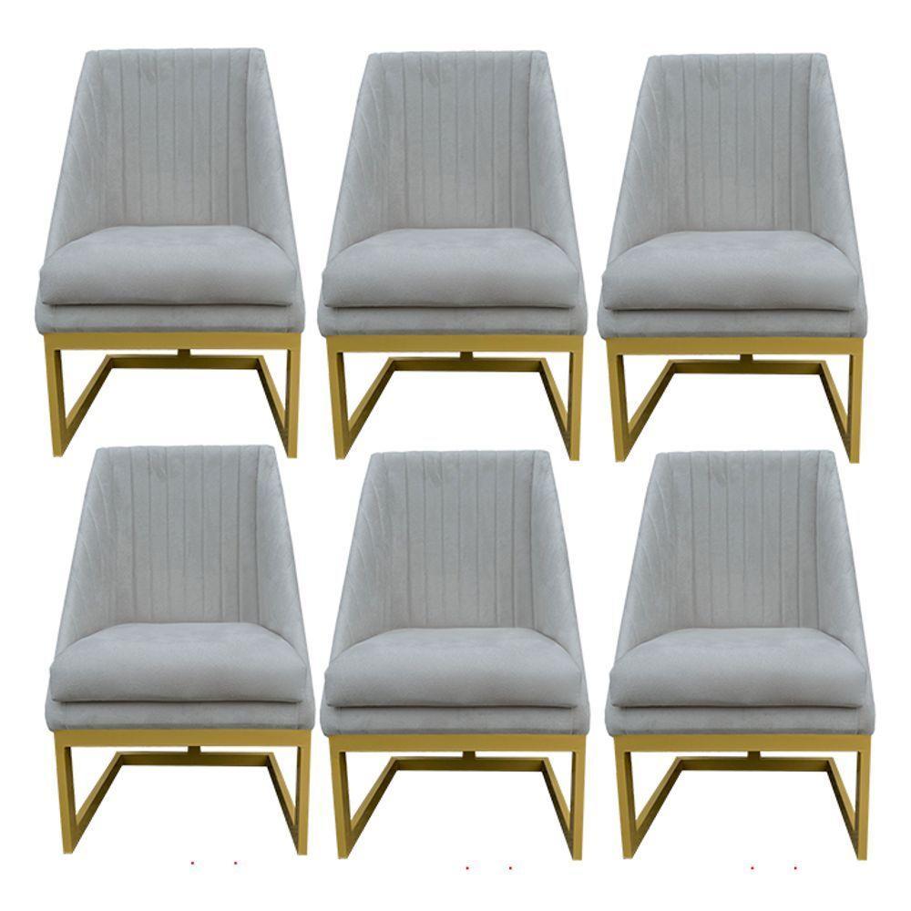 Kit 06 Cadeiras Para Sala De Jantar Ana Base De Ferro Suede Bege D'classe Decor - 1