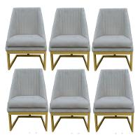 Kit 06 Cadeiras Para Sala De Jantar Ana Base De Ferro Suede Bege D'classe Decor - 1