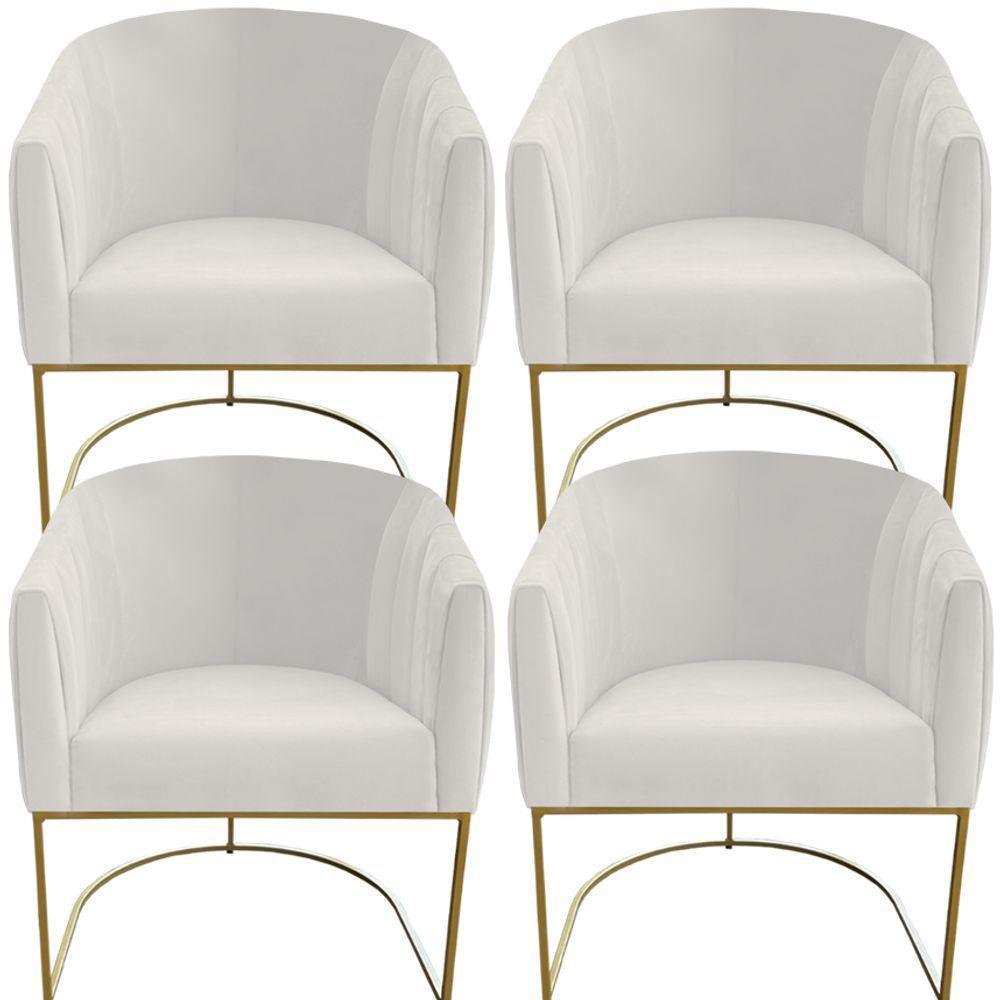 Kit 04 Poltrona Julia Com Base De Ferro Sala De Estar Escritório Recepção Clinica Suede Bege D'classe Decor - 1