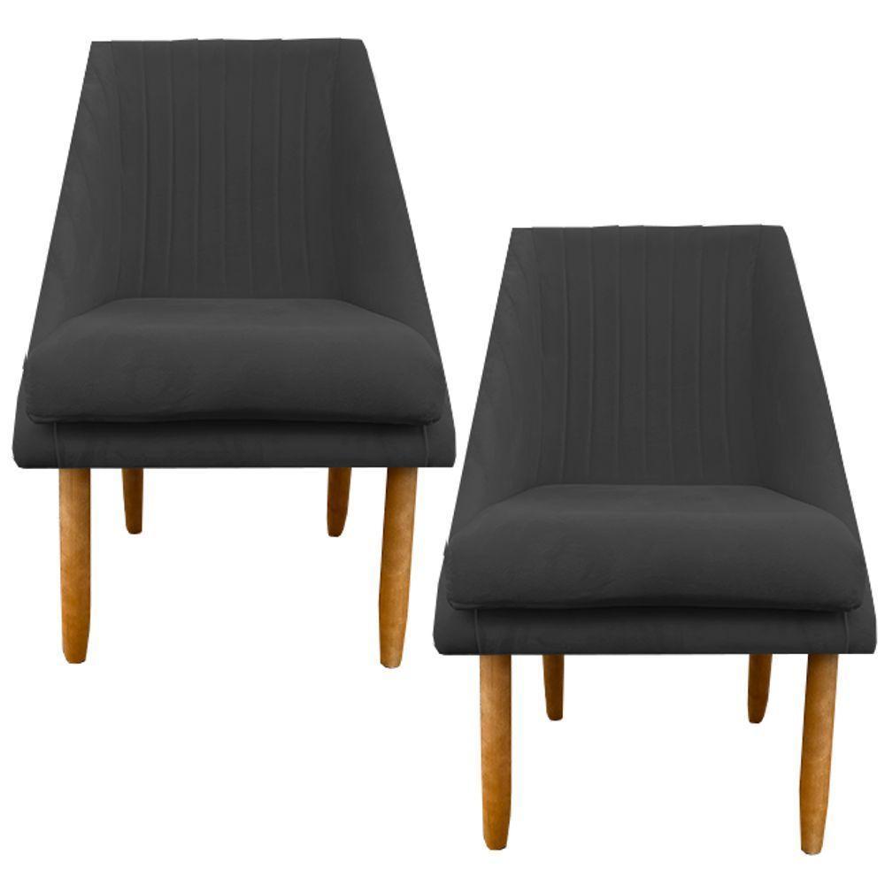 Kit 02 Cadeiras Para Sala De Jantar Ana Pés Palito Suede Grafite D'classe Decor - 1