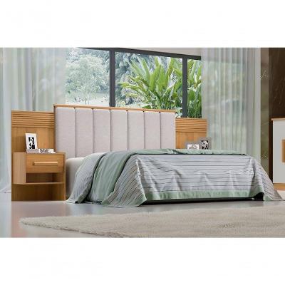 Cabeceira Para Cama De Casal Ripada Irís Estofada Com 2 Mesas De Cabeceira D' Doro Cinamomo-ripado