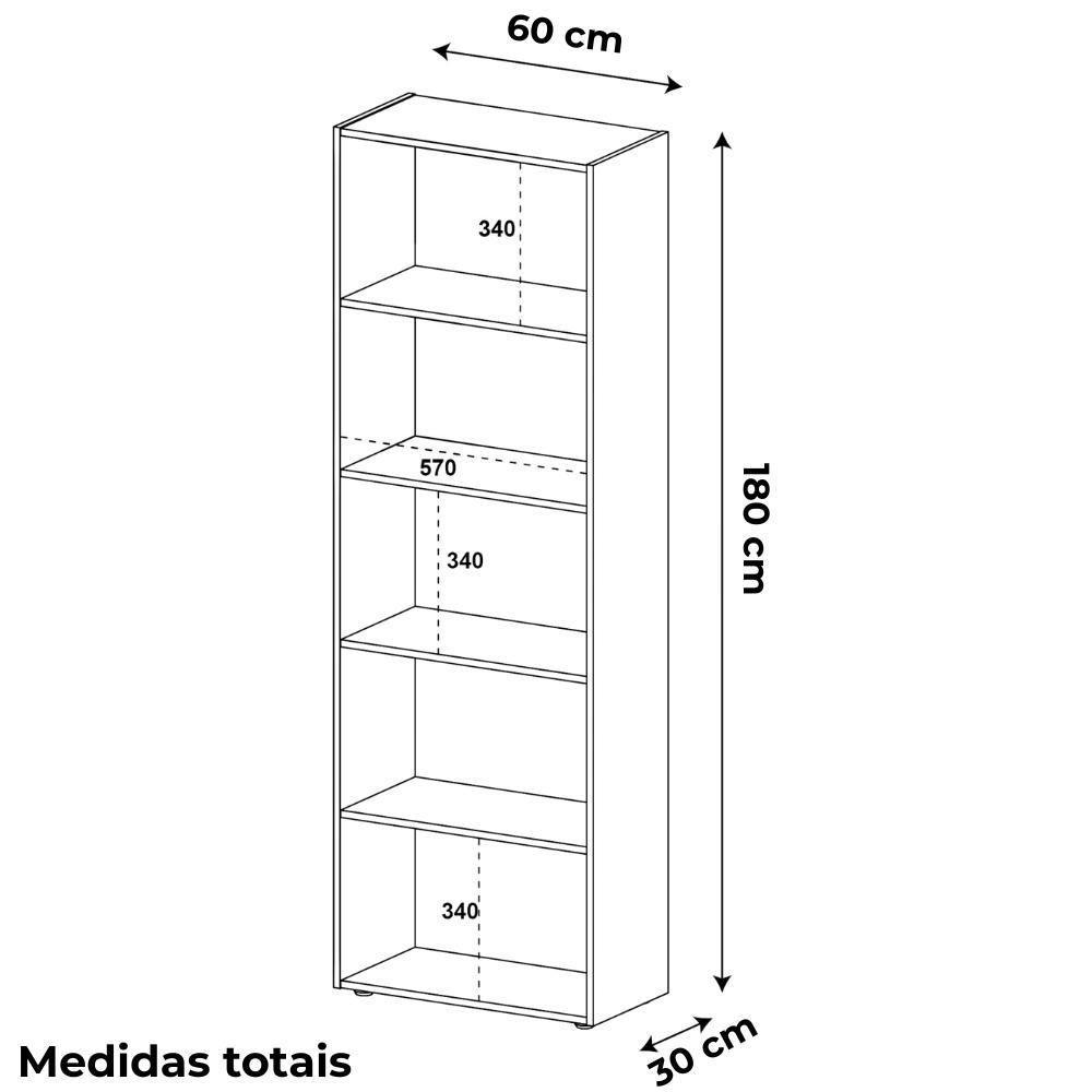 Estante Livreiro 5 Prateleiras 180x60 Cm Branco Arly Branco - 4